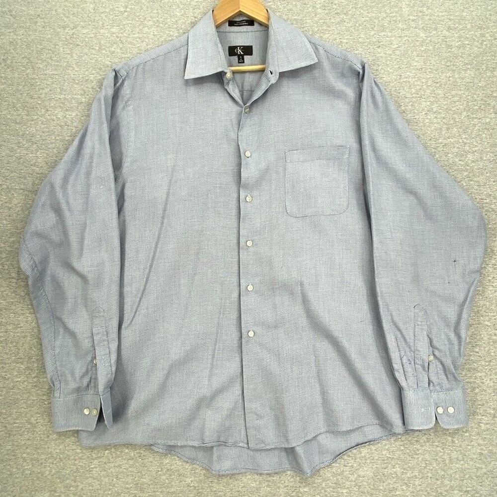 Calvin Klein Shirt Mens 17 Extra Large Blue Button Up Long Sleeve Workwear